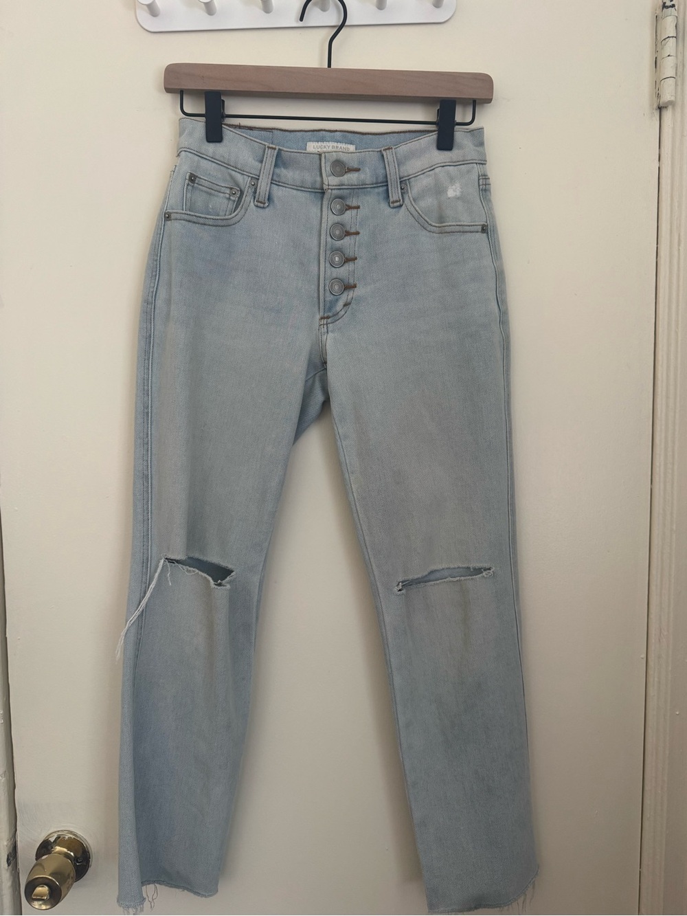 Lucky brand mid rise original straight distressed jeans